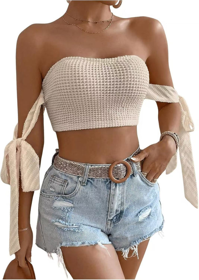 European and American Navel-Baring Tube Top, One-Piece Ribbon Wrap Top, Hot Girl Short Tube Top, Can Be Worn Outside, Fashionable and Sexy
