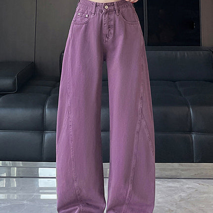 Purple Wide-Leg Jeans for Women Spring 2025 New High-Waisted Slim Versatile Fashion Drapey Floor-Length Straight Pants