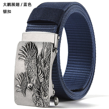 Canvas Belt Men's Toothless Automatic Buckle Middle-aged and Young People's Long plus size Business Jeans Retro Nylon Pants Belt
