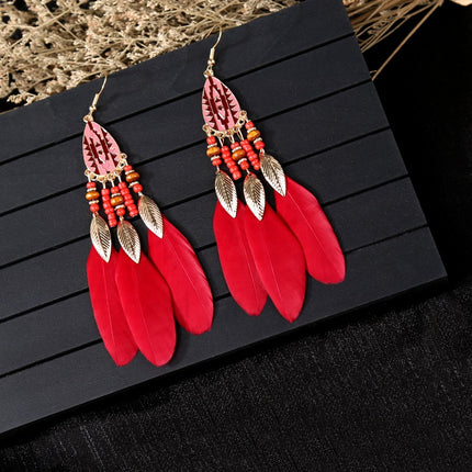 Cross-Border Feather Tassel Earrings, High-End Bohemian Style Earrings, Hot-Selling Earrings for Women in Scenic Spots