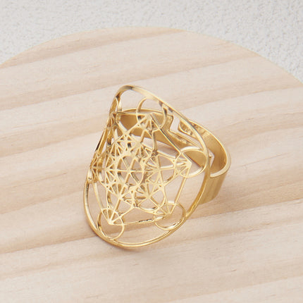 Amazon Cross-Border Personalized Trendy Hollow Six-Pointed Star Oval Stainless Steel Ring Opening Adjustable Ring