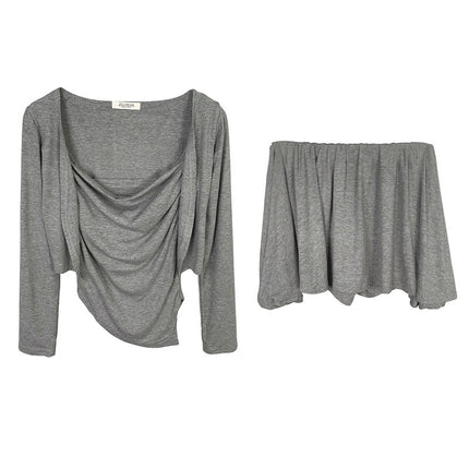 South Korea Dongdaemun Elegant Sexy Figure Camisole Short Cardigan Skirt Three-piece Suit Women