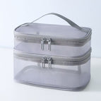 Double layer mesh cosmetic bag-grey