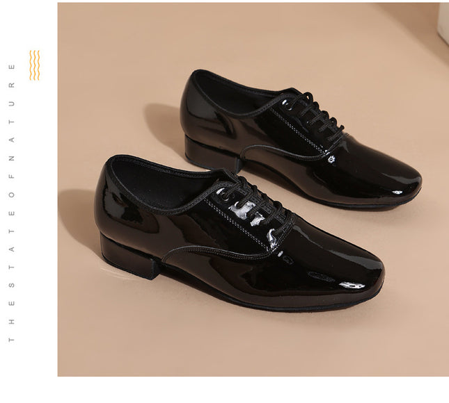 New men's leather stitching dedicated link top layer cowhide men's patent leather modern dance shoes square dance shoes