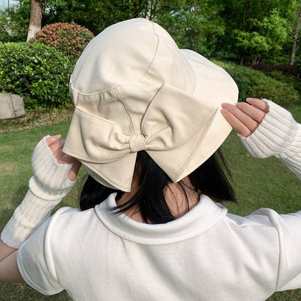 Women's Sun Protection Hat Summer Japanese Style Casual Hepburn Style Bowknot Versatile Wide-Brimmed Sunshade Bucket Hat