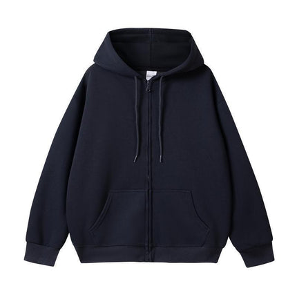American-Style Trendy Brand 350g Pure Cotton Zip-Up Hoodie, Unisex Versatile Loose Top, Oversized Cardigan Jacket