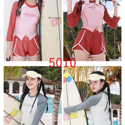 Retro Dopamine Swimsuit Women's Split Long-sleeved Sunscreen 2025 New High-end Girl's Slim Belly-Covering Swimsuit