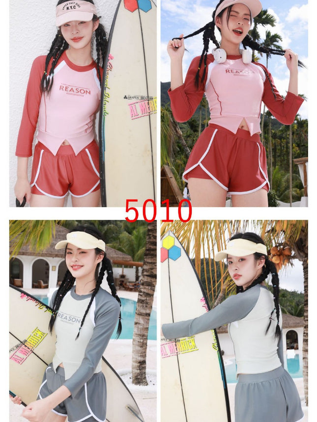Retro Dopamine Swimsuit Women's Split Long-sleeved Sunscreen 2025 New High-end Girl's Slim Belly-Covering Swimsuit