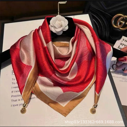 2024 New Magnetic Buckle Silks and Satins Square Scarf Women's Spring and Autum Scarf High-end Decorative Triangle Scarf Neck Protector