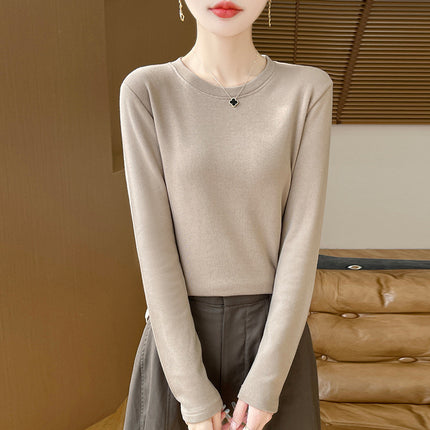 Autumn and Winter New Velvet Bottoming Knitwear for Women, Warm Cotton, Classy Quality Round Neck, Simple and Versatile Inner Long-Sleeved Knitwear