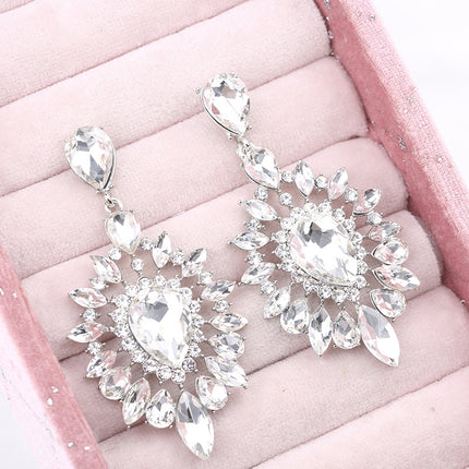 Classic Luxury Ladies Crystal Earrings Vintage Drop Hollow Earrings Elegant Exaggerated Jewelry Factory Direct Supply