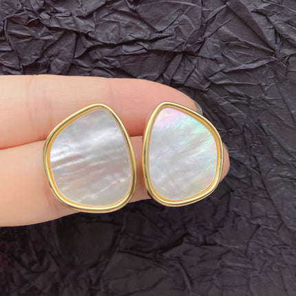 European and American Cross-Border Geometric Natural White Mother-Of-Pearl Earrings Ins Style Asymmetrical Shell Earrings for Women 925 Silver Needle Jewelry
