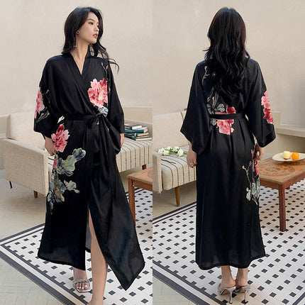 Yaoting New Style Satin Pajamas Women's Summer Large Size Light Luxury Seven-point Sleeve Cool Nightgown Bathrobe Home Clothes Women's WP2669