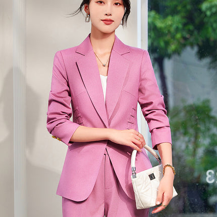 Spring and Autumn Ladies suit 2024 New Western Style Light Luxury Long Sleeve Suit Pink Business Wear Elegant Goddess Fan Dress