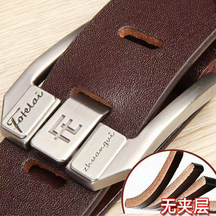Fortray Leather Belt First Layer Cowhide Men's Genuine Pure Leather Buckle Belt Men's High-End Trouser Belt 23 Business