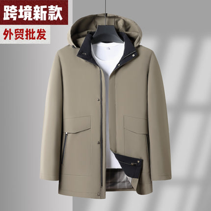 Spring and Autumn New Men's Jacket for Middle-aged and Elderly with Removable Hat Windbreaker Business Casual Loose Jacket for Dad