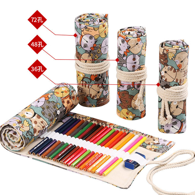 Pen Curtain Roll Pencil Bag Canvas Art Brush Bag Storage Colored Pencil Sketch Painting Storage Student Colored Pencil Bag