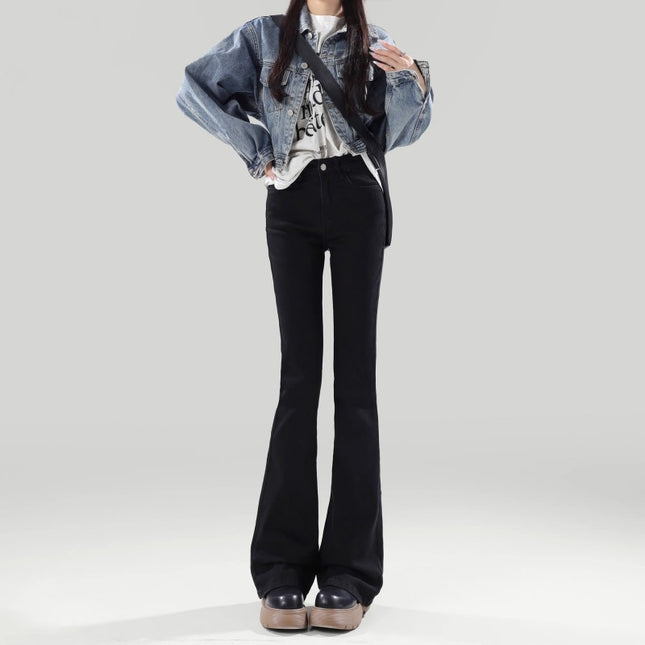 Black High-Waist Micro-Raise Jeans Women's Trendy All-Match New Slim-Fit Hip Slimming Stretch Horseshoe Pants