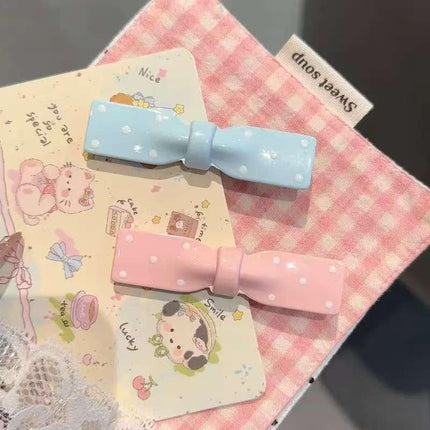 Sweet Polka Dot Bow Oval Hairpin for Women, Side Bangs Clip, Duckbill Clip for Children, Hair Accessory