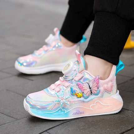 Girls' Sneakers 2026 Spring New Model Mesh Breathable Button Running Shoes for Older Children Non-Slip Soft Sole Dad Shoes