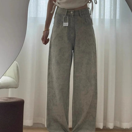 2025 Autumn New American Retro Tie-Dye Wide-Leg Jeans for Women, Stylish Slimming Loose Straight-Leg Floor-Length Pants