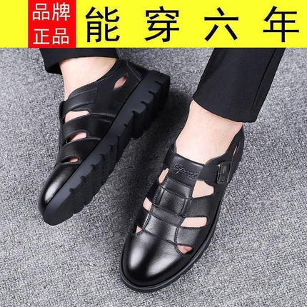 Leather cowhide special clearance shoes hollow leather sandals men's casual hole shoes middle-aged business dad shoes