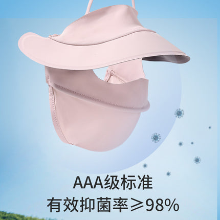 Summer Uv Protection Sunscreen Mask Facekini for Women, Full-Face Sunshade Breathable Black Rubber Brim Contouring Sunscreen Mask