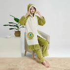 Green big-eyed monster plus pants high quality thickened golden turtle velvet nightgown / S