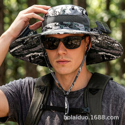Summer Popular Fisherman Hat Solar Double Fan Rechargeable Hat Cross-Border Wholesale Sunshade and Sun Protection Essential for Fishing