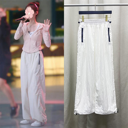 White Casual Cargo Pants for Women, Summer Thin Outdoor Jogger Sweatpants, Straight-Leg Pants, Same Style as Seen on "Sisters Who Make Waves" Season 5