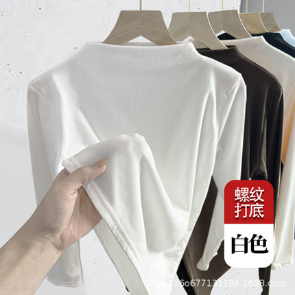 Trendy Thermal Base Layer Top for Women, Suitable for Autumn and Winter, Can Be Worn Outside, High-End Feel, Fleece-Lined, Thickened, Half-High Collar, Warm Base Layer Top