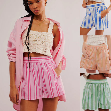 2025 spring and summer European and American new women's shorts fashion striped casual shorts European and American cross-border Y2K women's pants