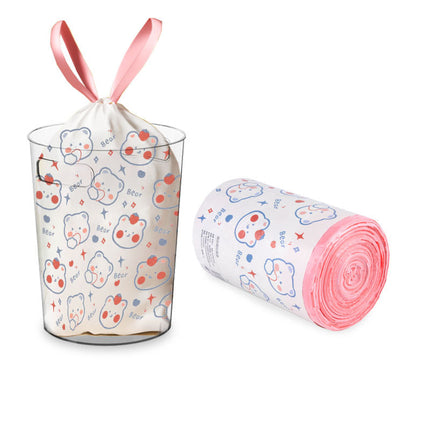 Jiayidian cartoon printed drawstring garbage bag household portable thickened kitchen closed large plastic bag