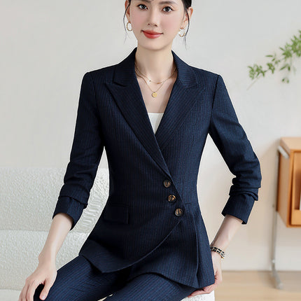 High-end Sense Striped Suit suit Women's 2024 Autumn Fashion Elegant High-end Business Wear Goddess Fan Dress Suit