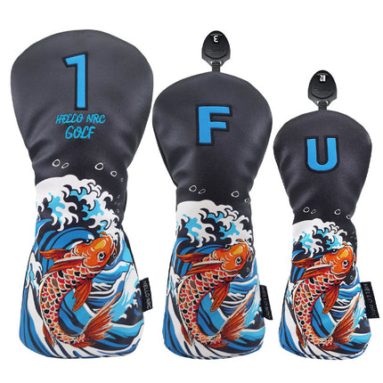 Golf Cart Cover Koi Wooden Pole Cover No. 1 Wooden Fairway Wooden Pole Head Protective Cover PU Waterproof Plush Pole Cover