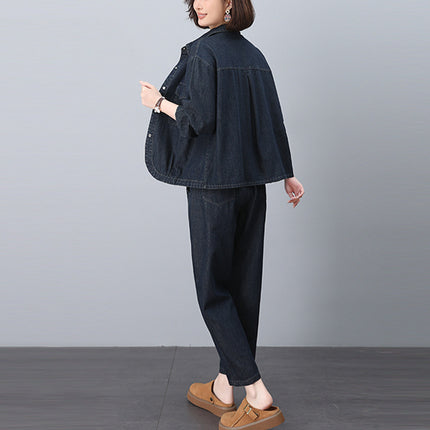 Fashion Retro suit Women's Set of 2025 Spring and Autumn New Mother Loose Casual Elegant Jeans Two-Piece Set