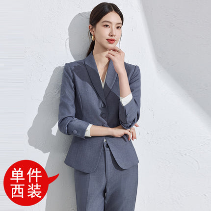 Blue Three-button Small Suit suit Women's Professional Dress Jewelry Shop Beauty Salon High-end Hotel Front Desk Work Clothes