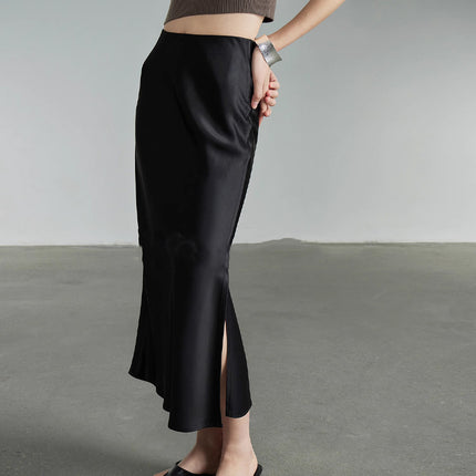 Summer High-end Acetic Acid Satin Skirt Women's High-waist Elegant Overskirt Split Fishtail Skirt Thin Hip Skirt