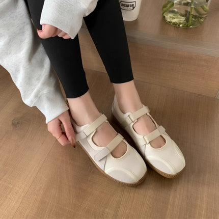 2025 Spring and Autumn New Shallow Flat White Shoes Flat Round Toe Single-layer Shoes Lazy Style Korean Style Retro German Training Shoes for Women
