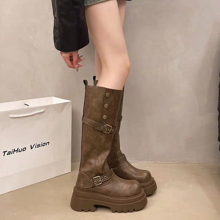 Over-The-Knee Boots for Women 2025 New British Style Thick Heel Thick Sole Fashion Boots Belt Buckle Popular Knight Boots Trend