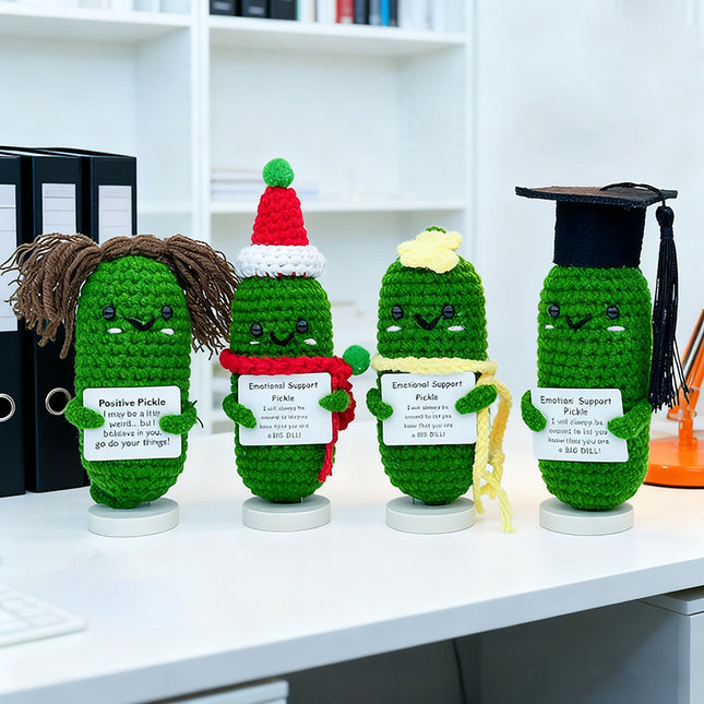 Cross-Border Finished Handmade Knitted Doll Cartoon Emotional Support Emoji Funny Cucumber Keychain Ornament Gift