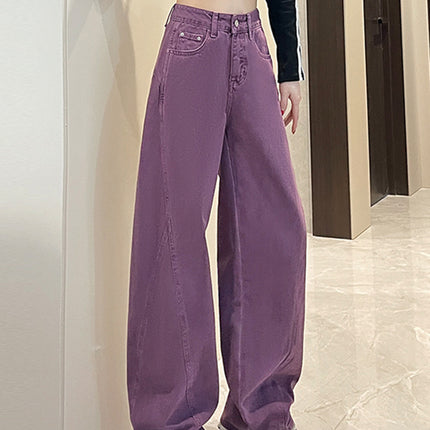 Purple Wide-Leg Jeans for Women Spring 2025 New High-Waisted Slim Versatile Fashion Drapey Floor-Length Straight Pants