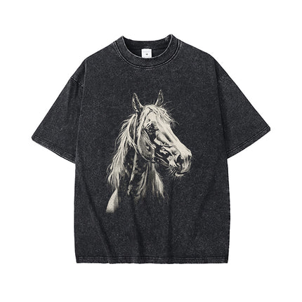 High Street Retro Heavy Distressed Washed White Ink Direct Spray Printing Men's and Women's Ins Retro Hip-Hop Trendy Brand Short-Sleeved T-Shirt