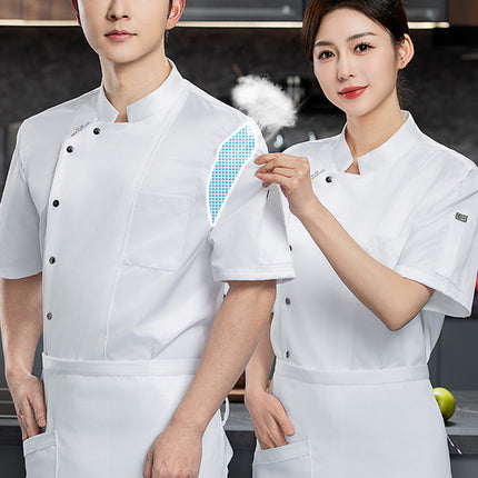 High-End Chef Work Clothes Short-Sleeved Summer Breathable Chinese and Western Restaurant Hotel Kitchen Restaurant Thin Work Clothes Canteen