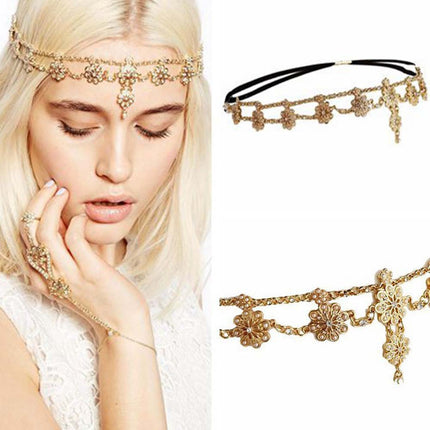 Exotic Style ancient style forehead accessories Hanfu hair accessories women's pearl flower tassel hair band Diamond-embedded headdress ethnic style hair band