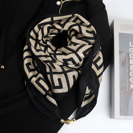 Spring and summer sunscreen magnetic buckle cotton and linen texture large square scarf women's 2024 new all-match autumn and winter neck scarf