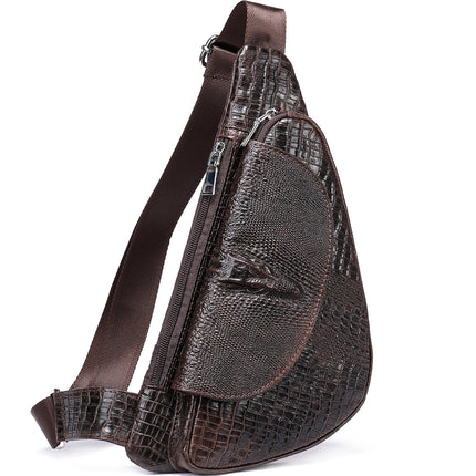 Genuine Leather Men's Chest Bag Men's Cowhide Men's Bag Shoulder Casual Crossbody Bag Crocodile Pattern Chest Bag Small Backpack Bag for Men