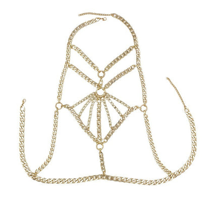 European and American Cross-border Jewelry Women's Punk Style Metal Aluminum Chain Chest Chain Personalized Dance Performance Clothing Accessories Body