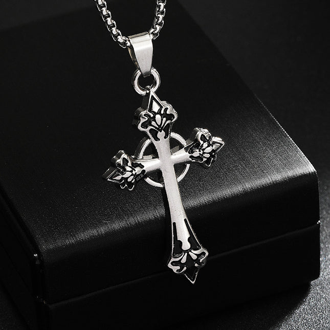 European and American Cross-border Jewelry Diamond Necklace Cross Pendant Necklace Simple Retro Color-free Men's Decorative Woolen Chain