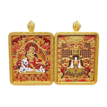 Xizang-style relief alloy Wuye Thangka Manjusri Puxian Benmingfo Carry-on Buddha Card Yellow God of Wealth Pendant Jewelry